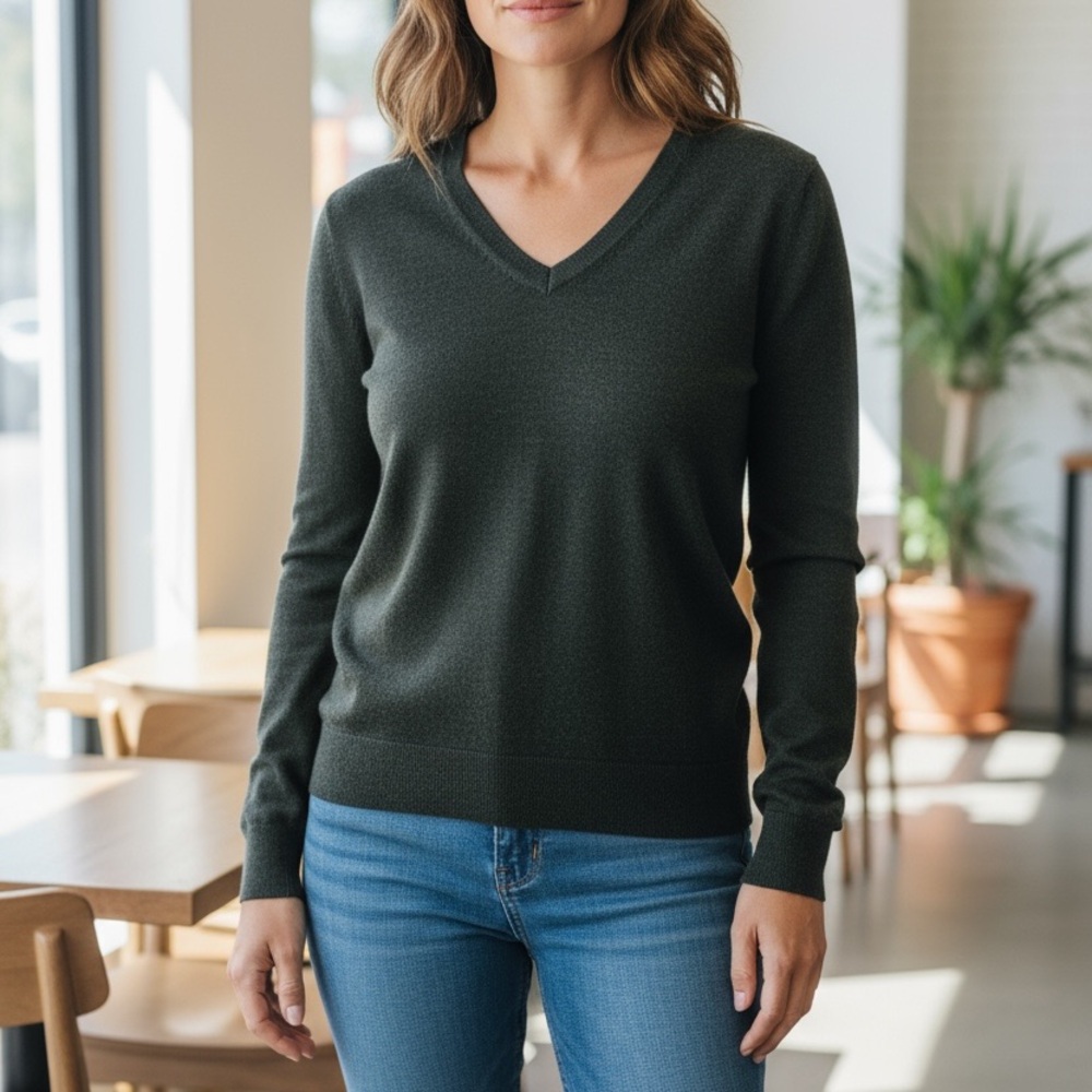Banana Republic Deep Green V-Neck Sweater